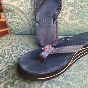 Blue Rainbow Flip Flops